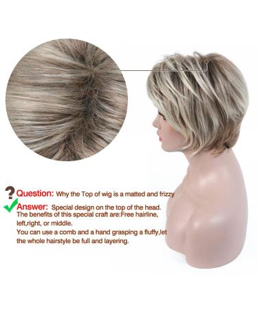 Rosa Star Ombre Brown Mixed Blonde Short Wig with Bangs | Natural Curly Synthetic Hair | Heat Resistant | Full Wig for Women - Buy Online on GoSupps.com