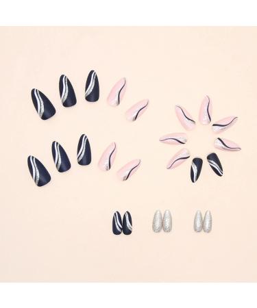 Justotry 24pc Almond Fake Nails Short Pink French Press On Stiletto Nails with Gold Swirl Acrylic Fingernails for Women - Buy Online on GoSupps.com
