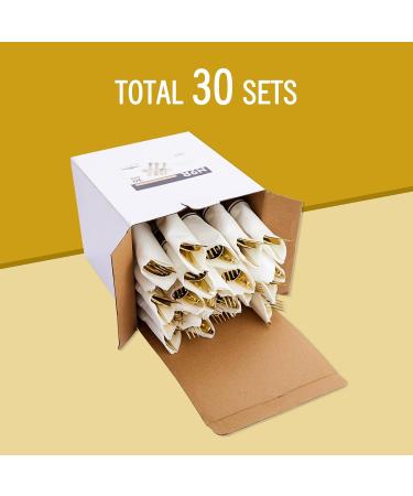N9R 30 Pack Pre Rolled Gold Plastic Cutlery Set with Napkins - Disposable Silverware Set for Party and Wedding - Buy Online on GoSupps.com