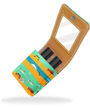 Buy Stylish Leather Lipstick Case with Mirror - Mini Lipstick Organizer in Blue Yellow Green Stripes | International Shipping Available - Buy Online on GoSupps.com