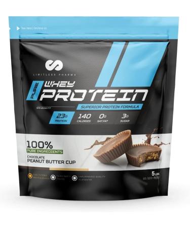 Limitless Pharma Pure Whey Protein | High Protein Whey Concentrate Protein Powder | 23g Protein 6g BCAAs Gluten Free Low Sugar Low Carb Low Lactose | 65 Servings 5LB (Chocolate Peanut Butter) Chocolate Peanut Butter 5LB