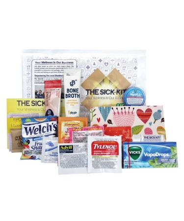 THE SICK-KIT - 15+ Feel Better Essentials for Cold Flu Sick Days Quarantine & Surgery Recovery - The Original Wellness Box - Get Well Soon Gift Set Baskets - Light Care Package 16 pc