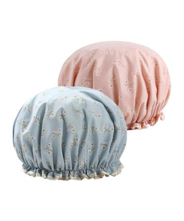 2Pcs Shower Caps Eva Shampoo Cap Double Waterproof Layers Shower Cap for Girls and Women (Flowers)