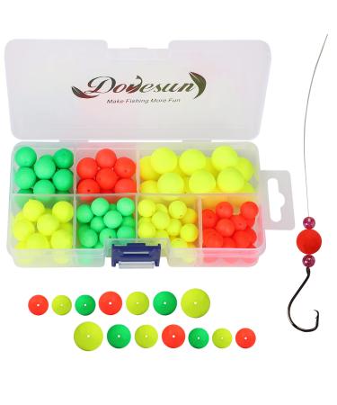 Dovesun 220/104/80/54pcs Foam Floats Pompano Rigs Fishing Rig Floats Fly Fishing Floats Bright Color Round, Bullet, Cylindrical with Tackle Box A-Round-104pcs