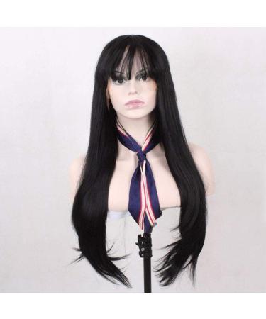 Hairpieces Women S Heat Resistant Synthetic Fiber Lace Front WIGS Long Straight Black Natural Hairline With Bangs Hair for Daily Party 838 Inches 18 Inch 30 Inch