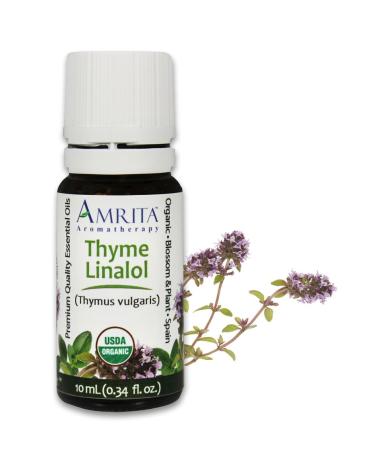 Organic Thyme Linalol Essential Oil 100% Pure Undiluted Thymus vulgaris Therapeutic Grade Premium Quality Aromatherapy Oil Tested & Verified 10ML 0.34 Fl Oz (Pack of 1)
