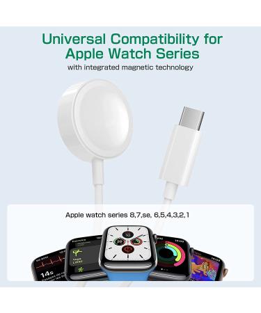 Apple Watch USB C Magnetic Charger Cable | Fast Charging Compatible with Series 7-1 SE | 3.3FT Type C Cord for 45mm-38mm Watches - Buy Online on GoSupps.com