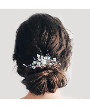 Silver Blue Rhinestone Flower Bride Wedding Hair Comb - Crystal Bridal Hair Accessory for Women & Girls - Buy Online on GoSupps.com