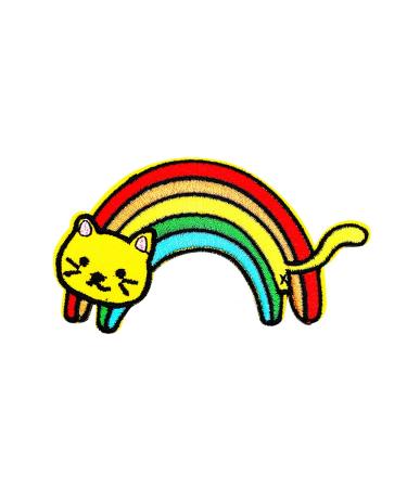 Obokata Iron On Rainbow Cat Patches, Vibrant Lovely Cat Applique Embroidered Patches, Colorful Badge Sew On Emblem DIY Accessories for Jackets, Clothes, Hats, Backbags, Pants, Clothing & Jeans.