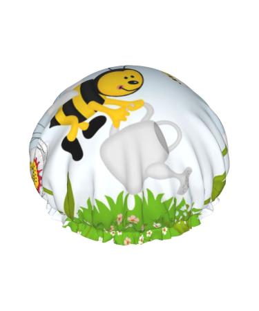 Funny Cute Bees Printed Shower Cap Bath Cap Waterproof Shower Caps Fits All Head Sizes All Hair Textures for Women Hair Bath Caps