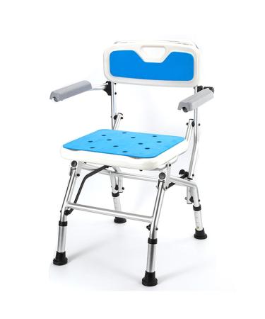 Folding Bathroom Chair Shower Chairs with Arms and Backrest Non-Slip Height Adjustable Shower Stool for Elderly Disabled Pregnant Women and Adults(B)