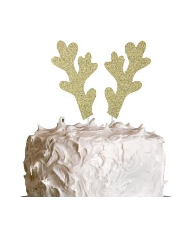 Reindeer Antlers Christmas Cake Topper - Glitter Xmas Cake Topper - Glittery Gold
