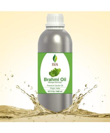 SVA Brahmi Oil 32 Fl Oz | 100% Natural Cold Pressed for Face Skin Hair Care & Massage - Premium Carrier Oil - Buy Online on GoSupps.com