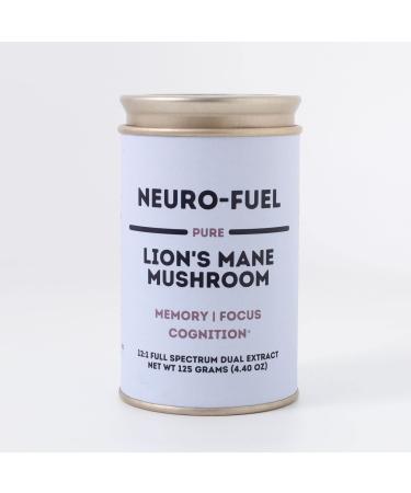 Neuro Fuel - Memory Focus Cognition. 12x Concentrated High Strength Pure Organic Lion's Mane 12:1 Dual Extract 100% Fruiting Bodies - 125 Grams - 4.41 Oz 4.41 Ounce (Pack of 1)