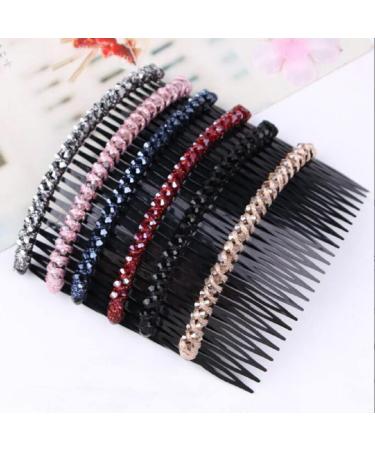 KIMUWHI 6PCS 24 Teeth Plastic Hair Side Comb Hair Clip Crystal Beaded Hair Accessories Women Black Hair Combs Clips