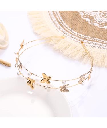 Gold Floral Butterfly Pearl Bridal Headband Set - Wedding Hair Accessories - Buy Online on GoSupps.com