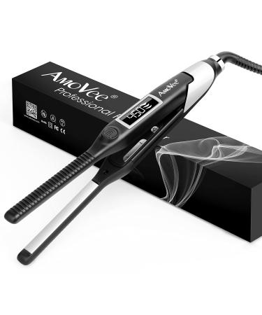 AmoVee Pencil Flat Iron Mini Hair Straightener Small Flat Iron for Short Hair, Pixie Cut, 1/2" Beard Hair Straightener with Digital Temp Control, Dual Voltage Black