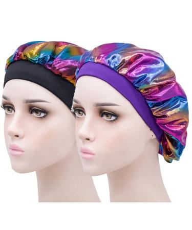 Girls Satin Sleep Bonnets for Curly Hair | Colorful Black+Purple Kids Night Caps - Buy Online on GoSupps.com