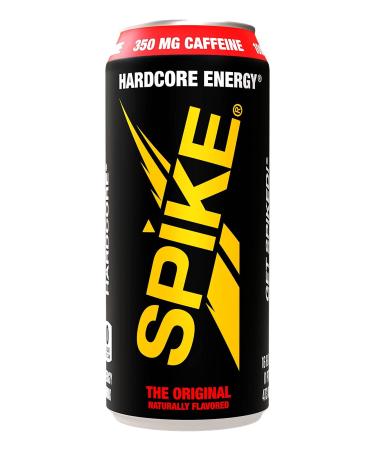 Spike Hardcore Energy Drink Original Flavor - 350 mg Caffeine, 800 mg Beta-Alanine, 1000 mcg Vitamin B12 - Sugar Free, Almost Zero Calories - Pre-Workout Brain Booster - 16 oz (Pack of 12) The Original