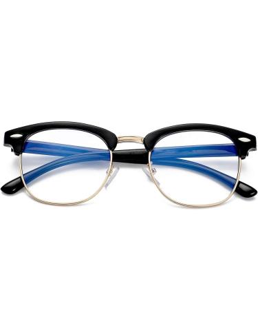 Kursan Blue Light Blocking Glasses for Women & Men | Semi-Rimless Fake Nerd Eyeglasses - Bright Black Gold 52mm - Buy Online on GoSupps.com