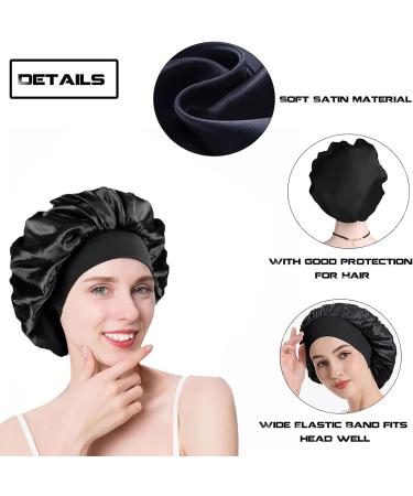 Silk Satin Hair Bonnet 3 Pcs Set for Women, Girls - Wide Band Night Sleep Cap for Curly Hair Protection | 12 Diameter - Buy Online on GoSupps.com
