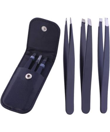 Stainless Steel Eyebrow Clip 3PC Set - Multifunction Tweezer for Facial Hair Removal - Black - Buy Online on GoSupps.com