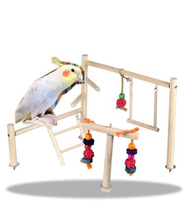 Mrli Pet Play Stand for Birds-Parrot Playstand Bird Play Stand Cockatiel Playground Wood Perch Gym Playpen Ladder with Feeder Cups Toys Exercise Play bird cage playground