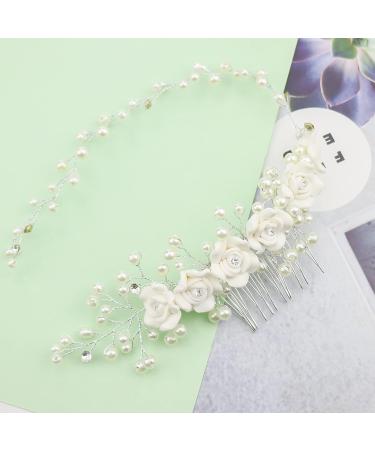 Pearl Floral Bridal Wedding Hair Clip Comb Crystal Bridal Hair Accessories Wedding Decoration Headpiece for Women Girls Brides and Bridesmaids - Buy Online on GoSupps.com