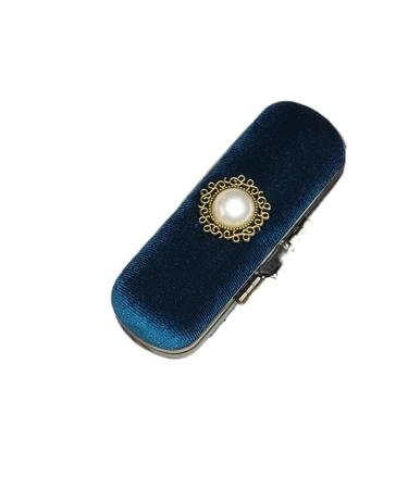 AOEGBY Lipstick Case Portable Exquisite Velvet Lipstick Organizer Vintage Copper Beads Protect Lipstick Jewelry(Deep Blue)