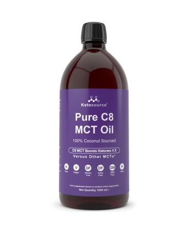 Pure C8 MCT Oil | Boosts Ketones 4X Versus Other MCTs | Supports Keto & Fasting | Highest 99%+ Purity | 100% Coconut Sourced | Vegan Safe & Gluten Free | Premium Lab Tested Purity | 1000ml Ketosource