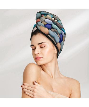 Beach Colored Pebbles Coral Velvet Dry Hair Cap | Perfect for Home Travel Pool Parties & More - Buy Online on GoSupps.com
