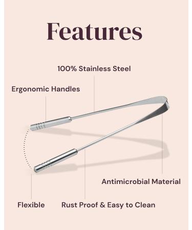 YogaMedic Tongue Scraper 2 Pack - Stainless Steel Cleaner for Fresher Breath - Oral Hygiene Tool with Travel Case - Adults & Kids - Fight Bad Breath - U Shape Stainless Steel - Tsuka Handles - Buy Online on GoSupps.com