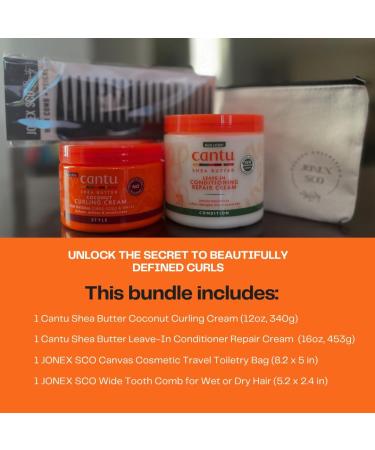 Shea Butter Curl Defining Cream Bundle - Curling Cream Leave In Conditioner with JONEX SCO Wide Tooth Comb for Curly Hair and Cosmetic Travel Bag (4 Items) - Buy Online on GoSupps.com