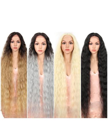 Style Icon 41  Lace Front Wigs Long Wavy Synthetic Wigs with Baby Hair Half Hand Tied 130% Density Wigs (41  1B) 41 Inch 1B