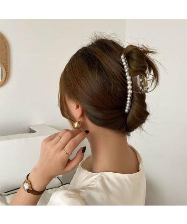 Set of 4 Pearl Hair Claw Clips - Fancy Acrylic Barrettes for Thick Curly Hair - Buy Online on GoSupps.com