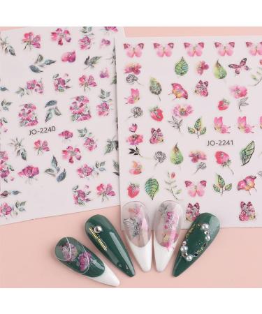 Watercolor Spring Nail Art Stickers - Pink Purple Floral Design for Acrylic Nails | DIY Nail Decorations for Women - Buy Online on GoSupps.com