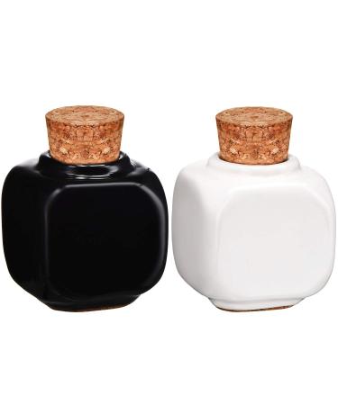2 Pieces Porcelain Material Dappen Dish with Soft Wooden Cap Porcelain Dappen Cup Acrylic Liquid Powder Container Holder for Nail Design Tools  Black and White