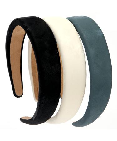3-Piece Leather Hard Headband Set | PU Padded Retro Hair Bands for Women & Girls - Fashionable & Comfortable (Black White Gray Green) - Buy Online on GoSupps.com
