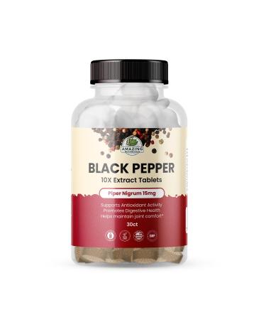 Black Pepper 10X Extract Tablets - Piper Nigrum, 15mg - 95% Piperine - Black Pepper Supplement Tablets - Natural Antioxidant Support - 30 Tablets