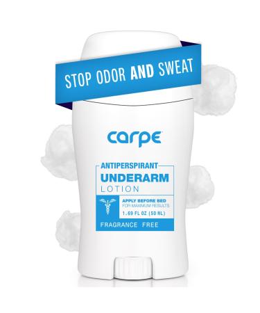 Carpe Underarm Antiperspirant and Deodorant - Manage hyperhidrosis and combat excessive sweating without irritation Stay fresh and dry all day long - Fragrance Free Deodorant Fragrance Free 1.69 Fl Oz (Pack of 1)