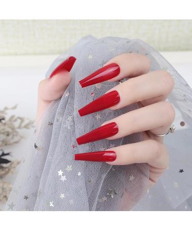 48 Pieces Long Coffin Bellarine Tapered Full Coverage Glossy False Nails Fake Arcylic Press on Nails Hand Manicure for Women and Girls - Buy Online on GoSupps.com