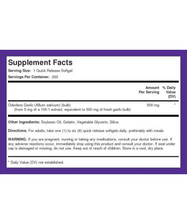Piping Rock Odorless Garlic Softgels 500mg - 200 Count Herbal Supplement - Non-GMO & Gluten Free - Buy Online on GoSupps.com
