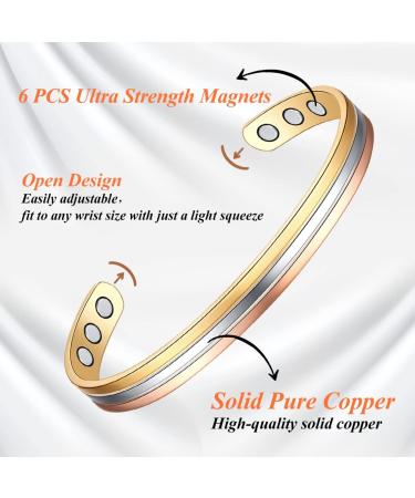 Vicmag Copper Bracelet for Women Men | 6x Ultra Strength Magnets | Adjustable Size | 99.99% Solid Pure Copper | Tricolor | Gift Box - Buy Online on GoSupps.com