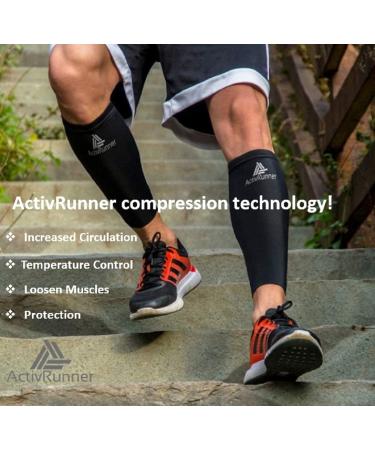 ActivRunner Calf Compression Sleeves. 2 Pairs Per Pack. Performance Compression Support for Improved Circulation Shin Splints Calf Muscle Cramps Injury Prevention Exercise Recovery Small (26cm-31cm) Black/White - Buy Online on GoSupps.com