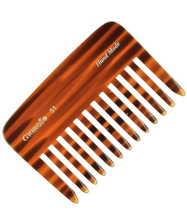 Giorgio G51 Small Travel Purse Hair Detangling Comb  Wide Teeth Pocket Comb for Thick Curly Wavy Hair. Hair Detangler Comb For Wet and Dry Everyday Care. Handmade of Cellulose  Saw-Cut Hand Polished 1 Pack Tortoiseshell