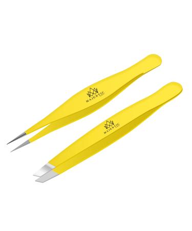 Fine Point + Slant Tweezers for Women and Men – Splinter, Ticks, Facial, Chin Hair, Brow and Ingrown Hair Removal Set – Sharp, Needle Nose, Stainless Steel, Surgical Precision Pluckers Majestic Bombay Yellow - Buy Online on GoSupps.com