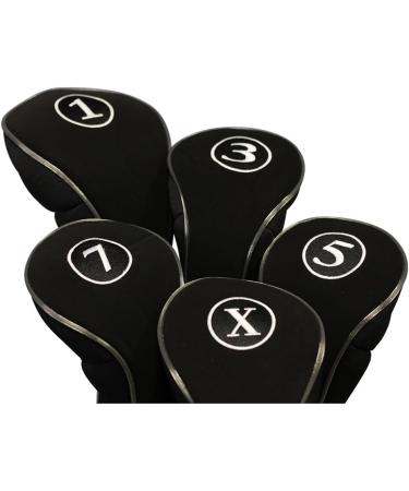 Black Golf Zipper Head Covers Set - Driver, Fairway Woods Headcovers - Neoprene Metal Design - Fits All Clubs - Buy Online on GoSupps.com