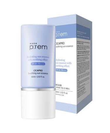 MAKEPREM CICA Pro Soothing Sun Essence 2.02 Fl Oz SPF UVA UVB 50+ PA++++ Daily Hydrating Lotion Moisturizer Skin Care Sunblock Face Sunscreen for Sensitive Skin Cooling Soothing Glow Sun Protection