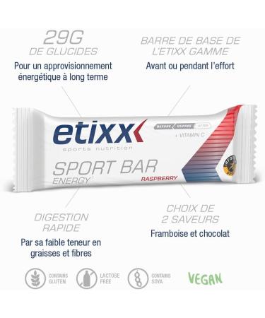 Etixx Energy Sport Bar - Raspberry Flavor 12 x 40g - Energy Bar for Rapid Carbohydrate Intake Ideal for Endurance Sports - Buy Online on GoSupps.com