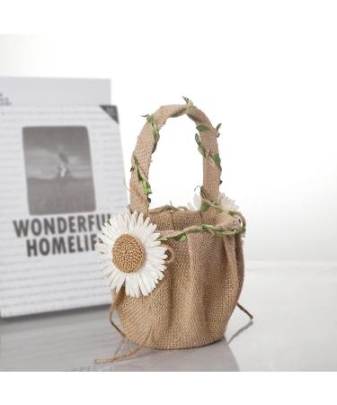 Flueyer 2Pcs Flower Girl Basket Burlap Jute Basket with Handle Woven Storage Basket for Home Wedding Garden Decoration - Buy Online on GoSupps.com